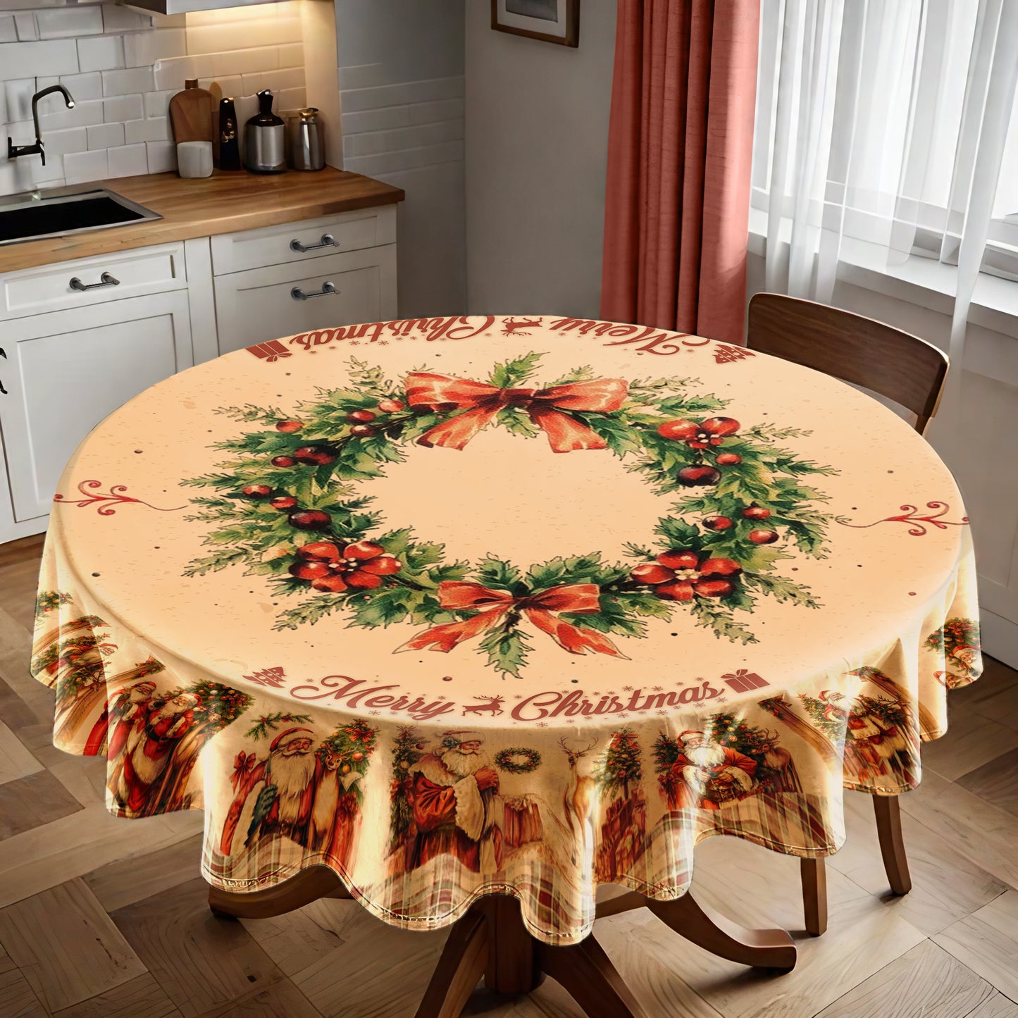 Merry Vintages Christmas with Wealth Round Tablecloth