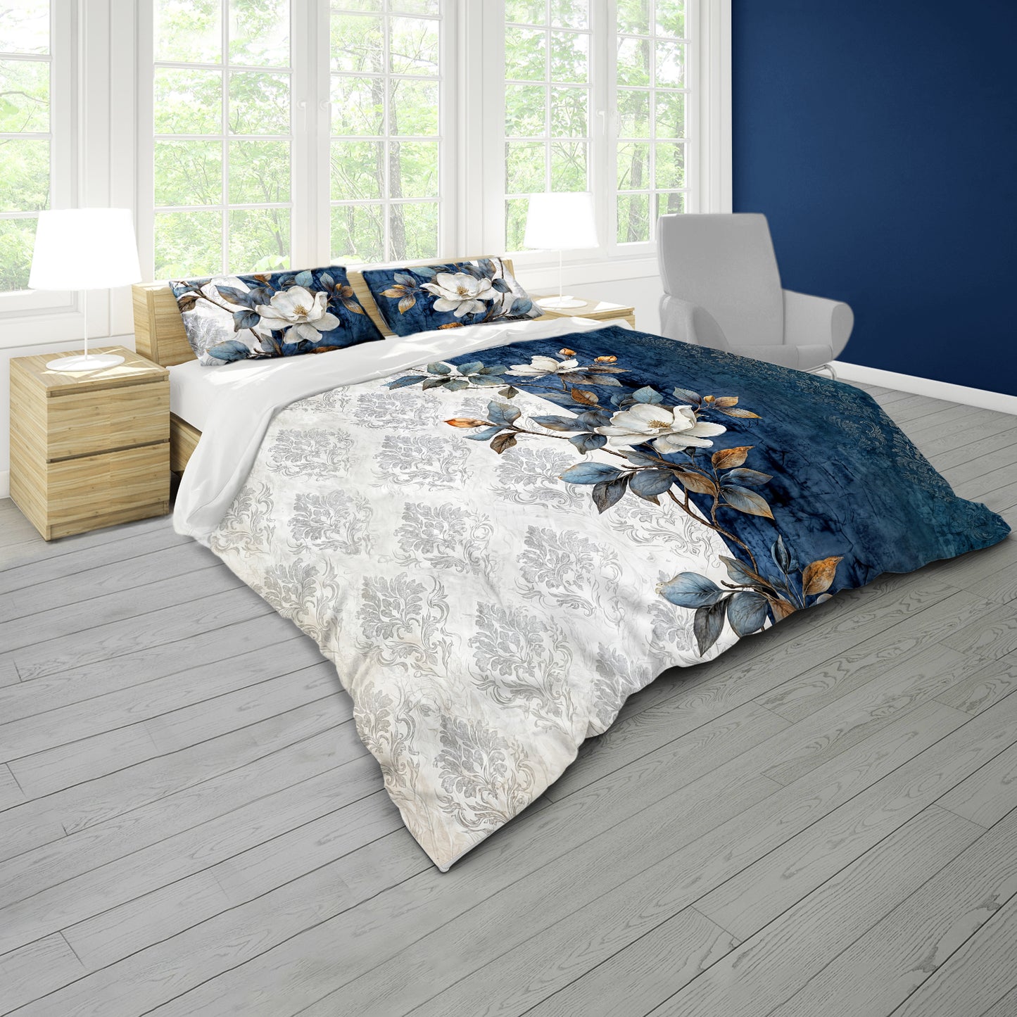 Midnight Divide Magnolia Duvet Cover Set