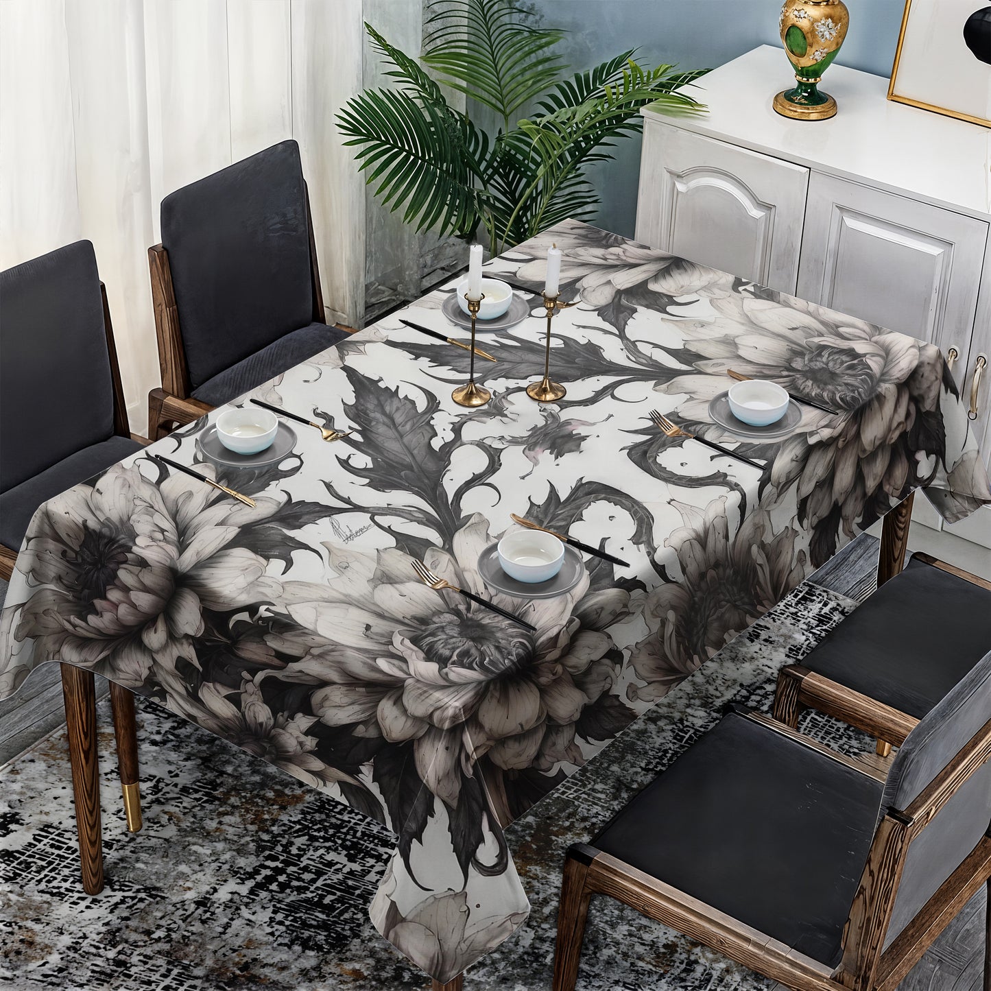 Midnight Garden Flowers By Nathan Pieterse Rectangle Tablecloth
