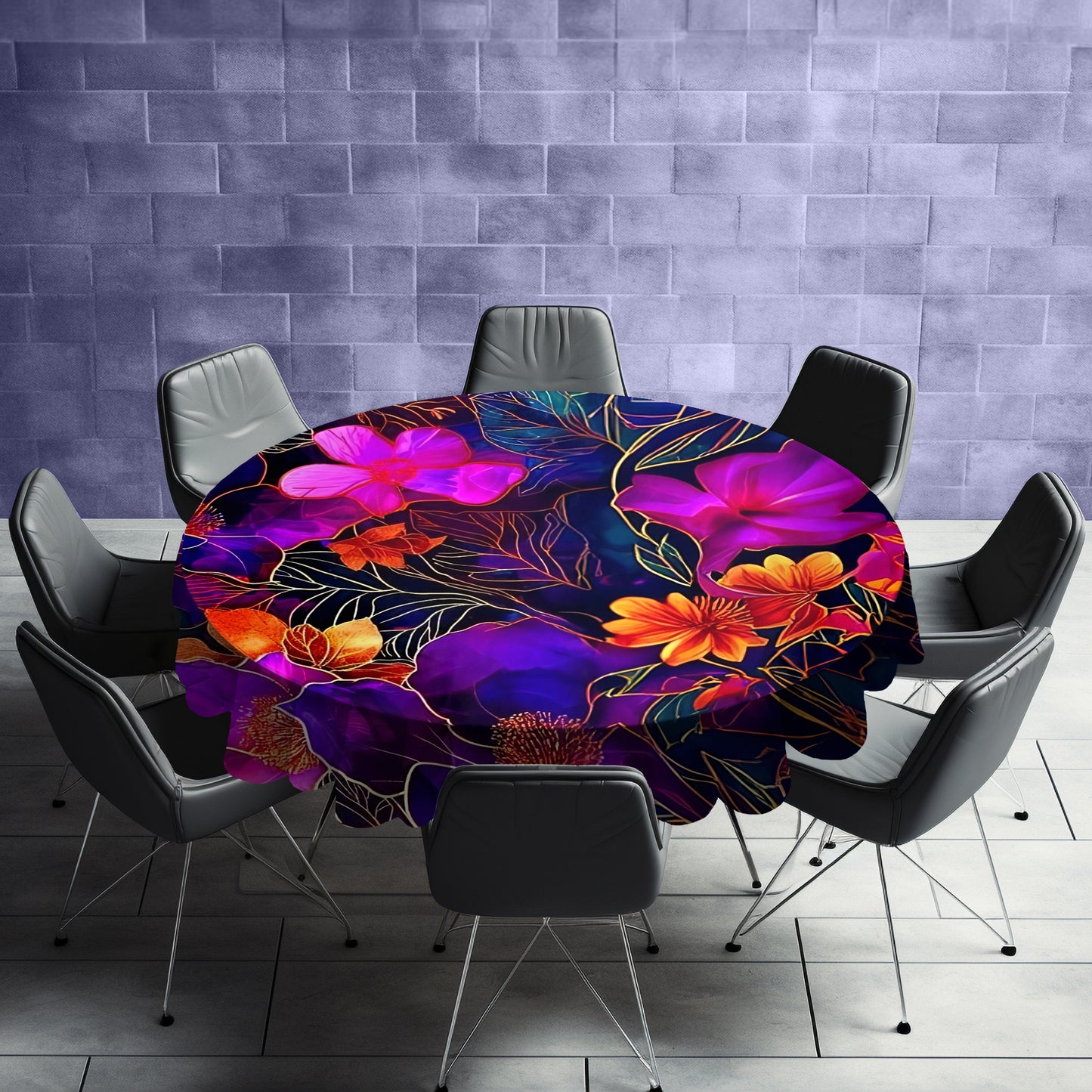 Midnight Jungle Round Tablecloth