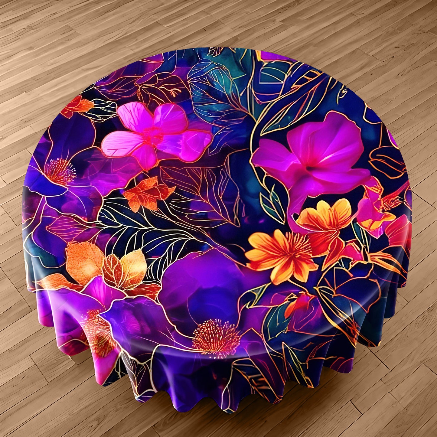 Midnight Jungle Round Tablecloth