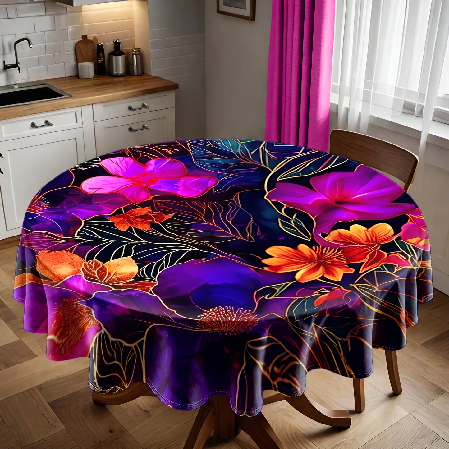 Midnight Jungle Round Tablecloth