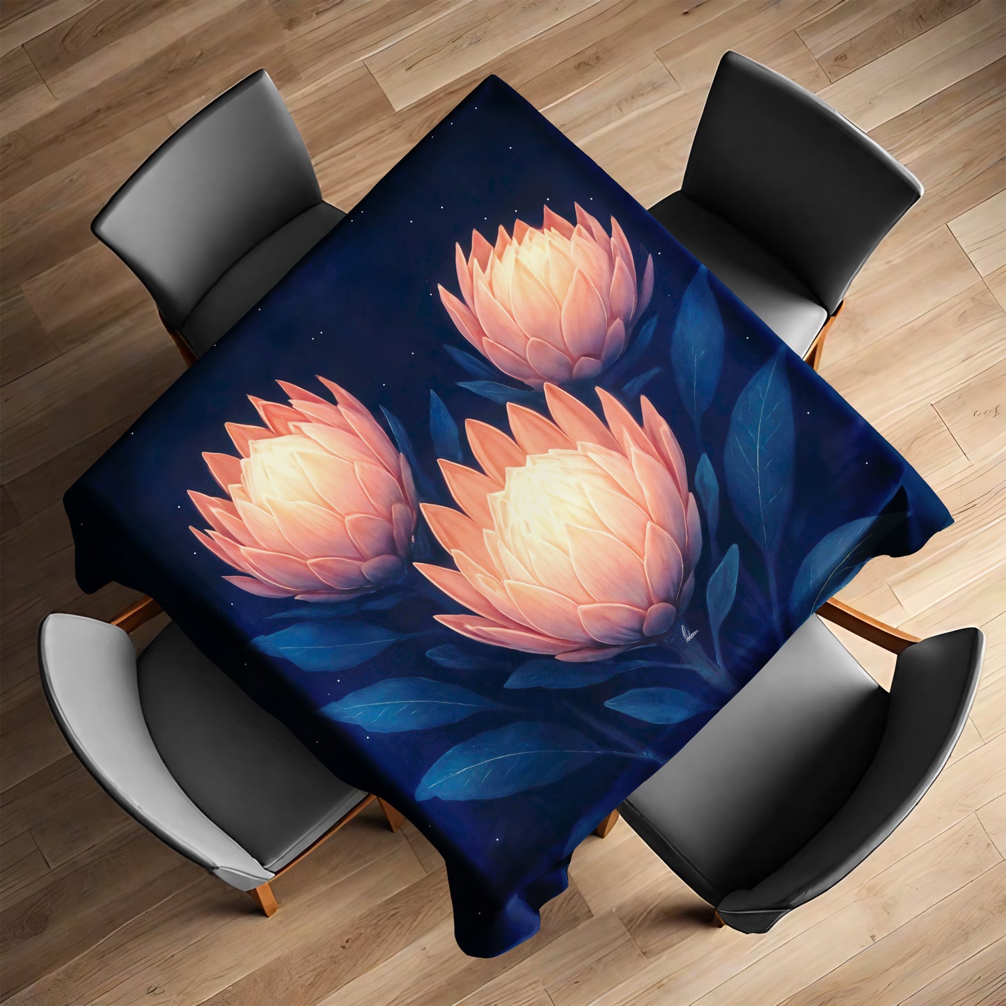 Midnight Protea Square Tablecloth by Nathan Pieterse