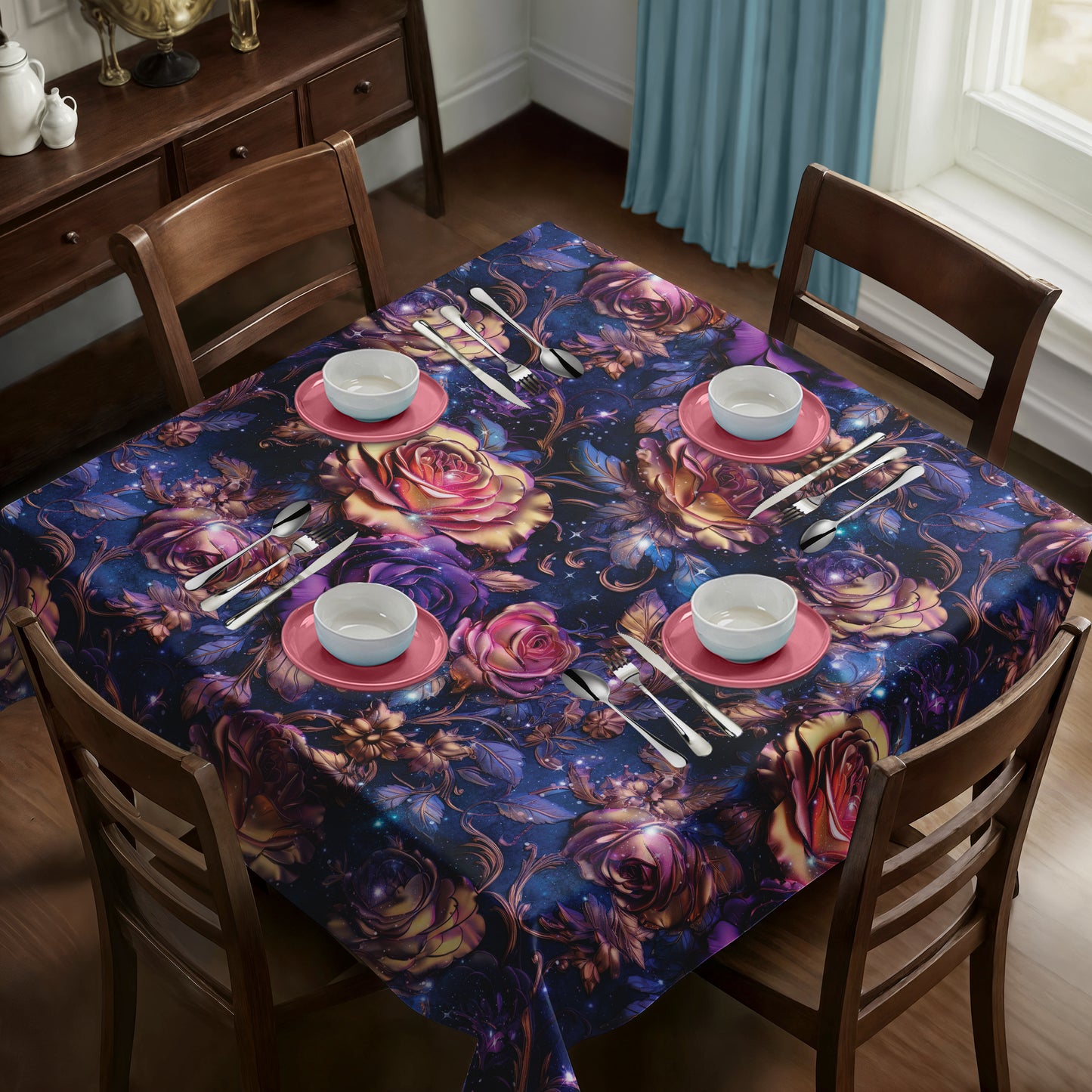 Midnight Rose Square Tablecloth