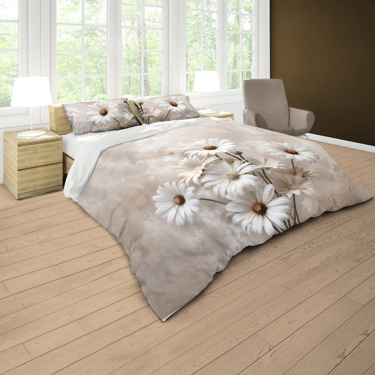 Minimalist White Daisy Duvet Cover Set
