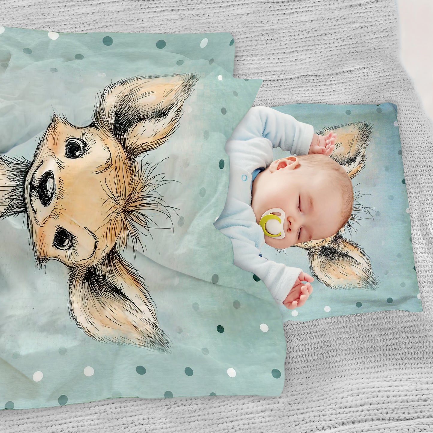 Mint Green Baby Animal Buck Cot Set