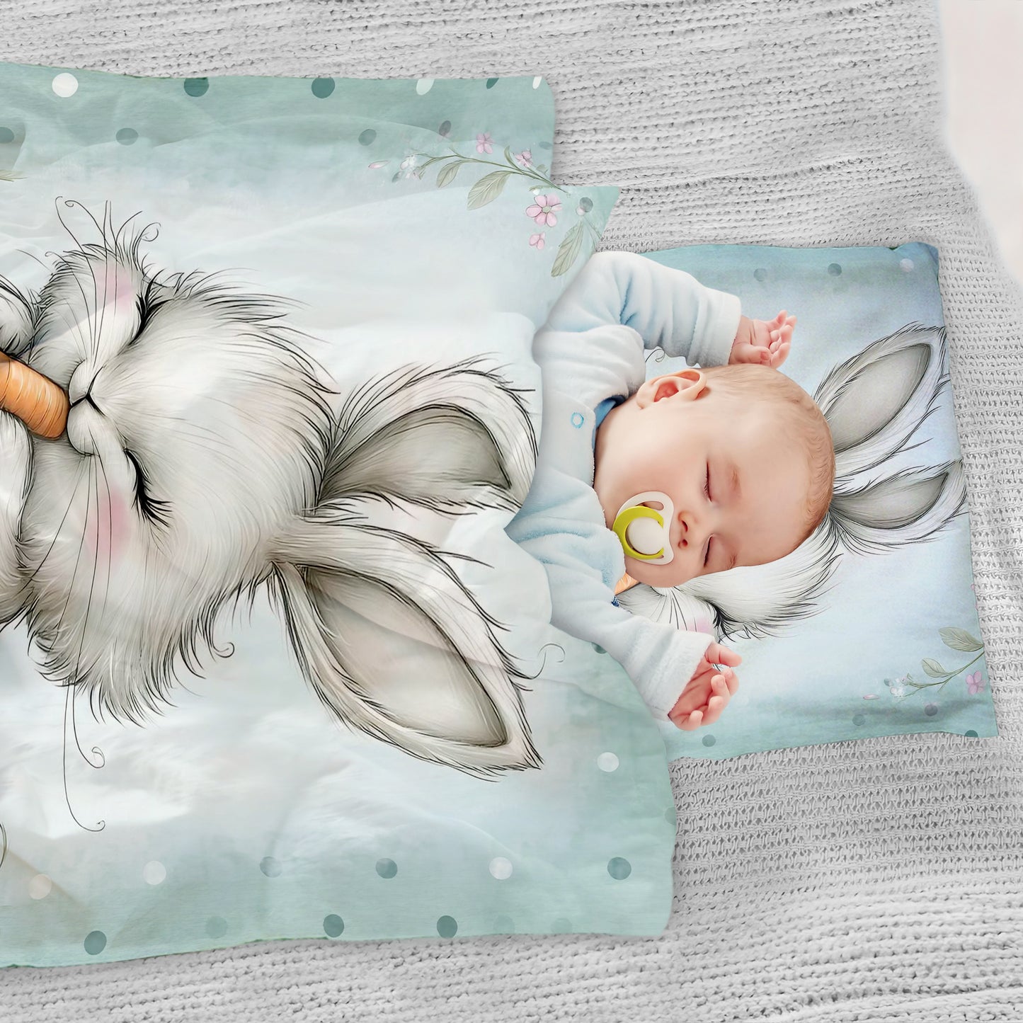 Mint Green Baby Animal Bunny Cot Set