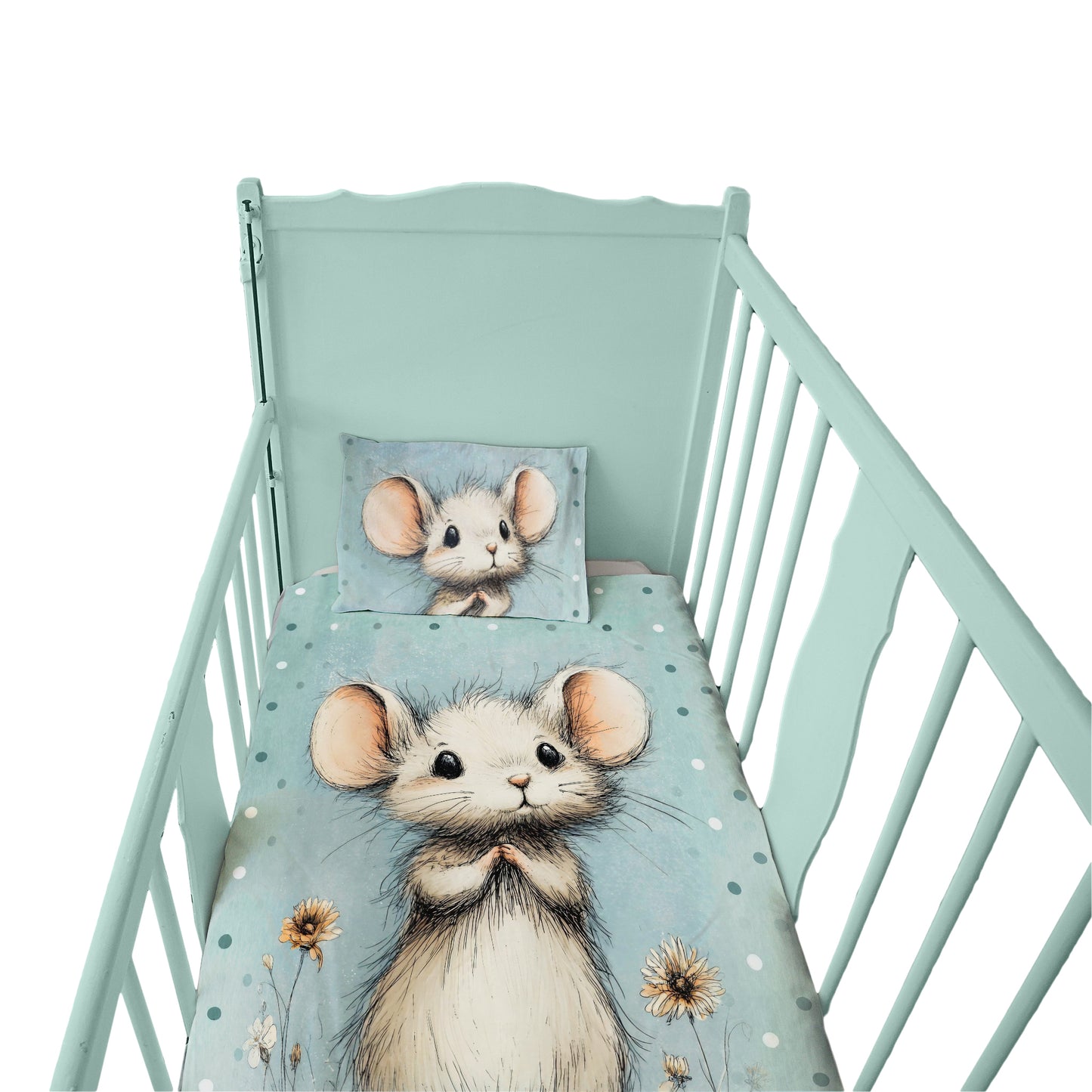 Mint Green Baby Animal Mouse Cot Set