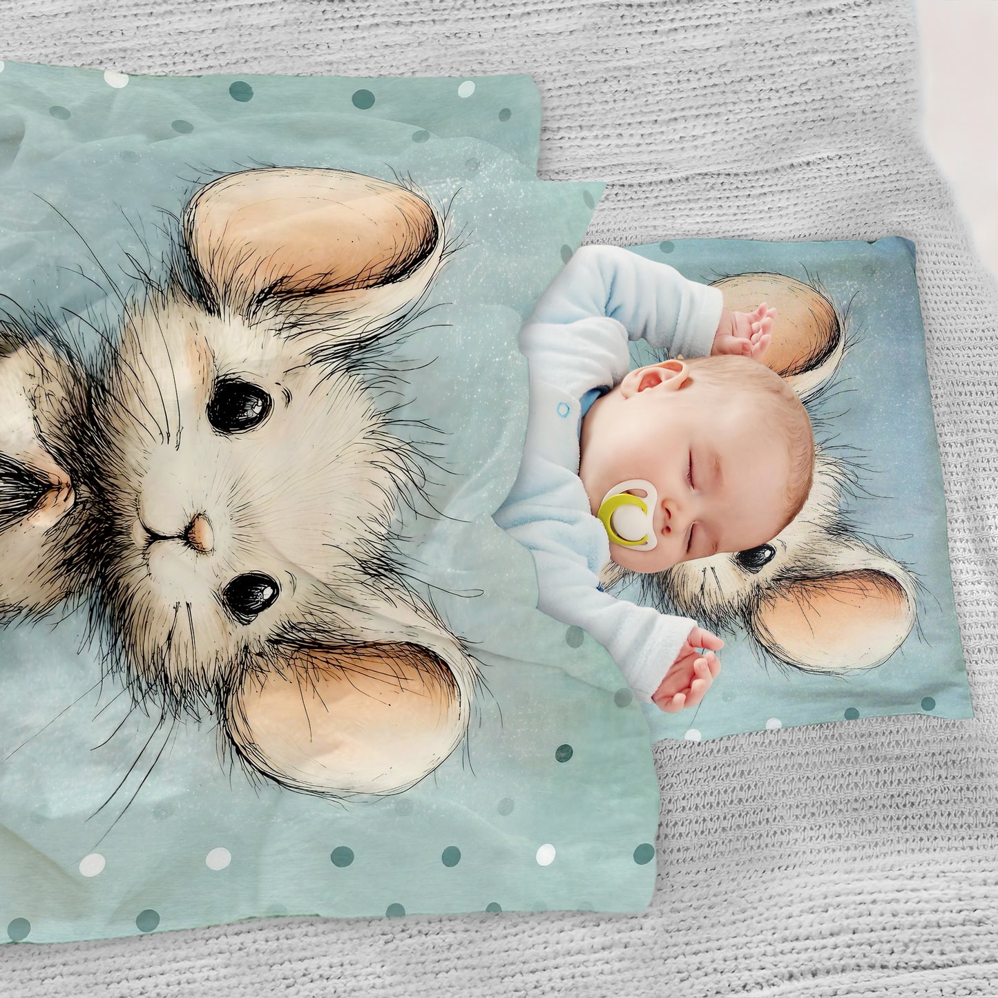 Mint Green Baby Animal Mouse Cot Set