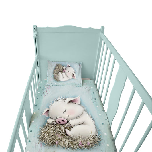 Mint Green Baby Animal Piglet Cot Set