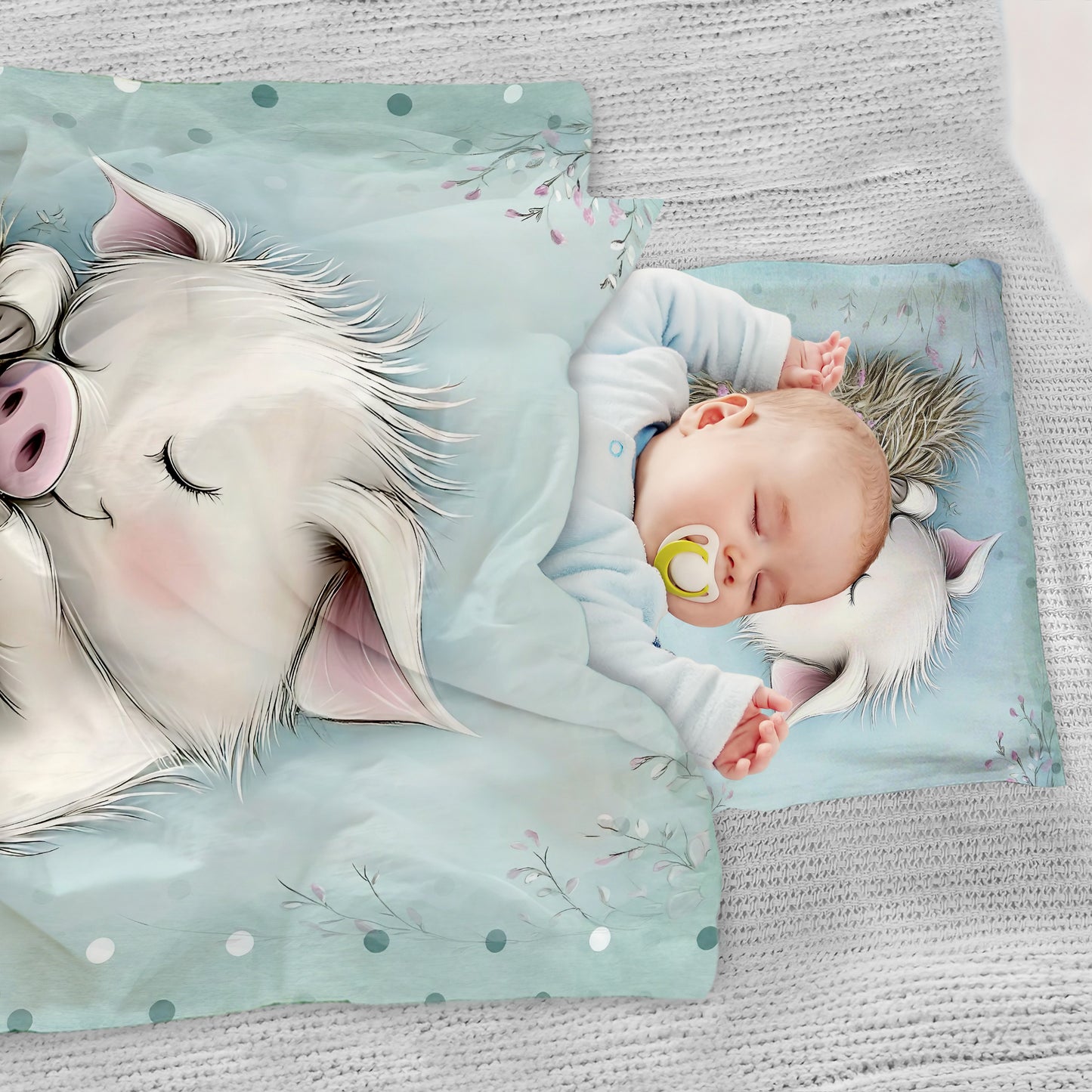 Mint Green Baby Animal Piglet Cot Set