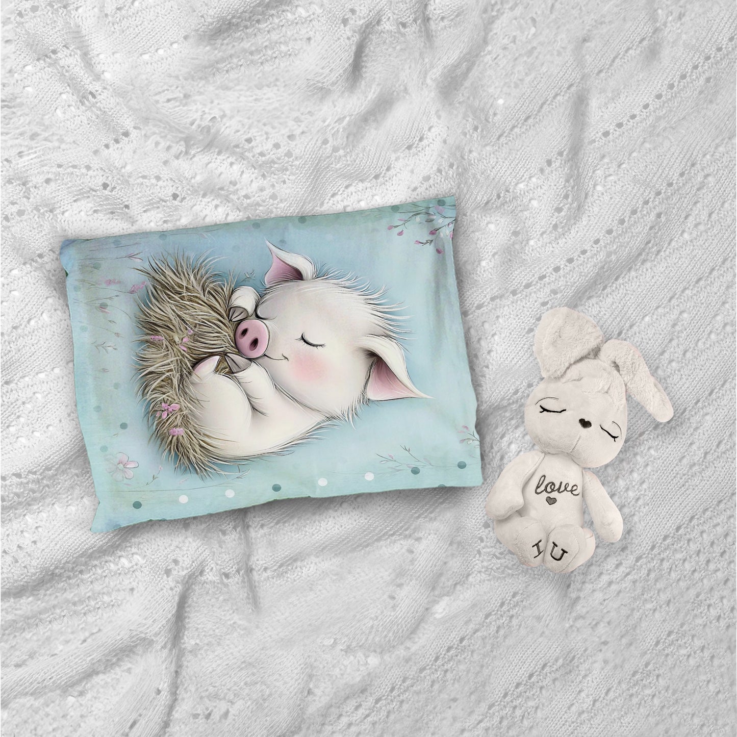 Mint Green Baby Animal Piglet Cot Set