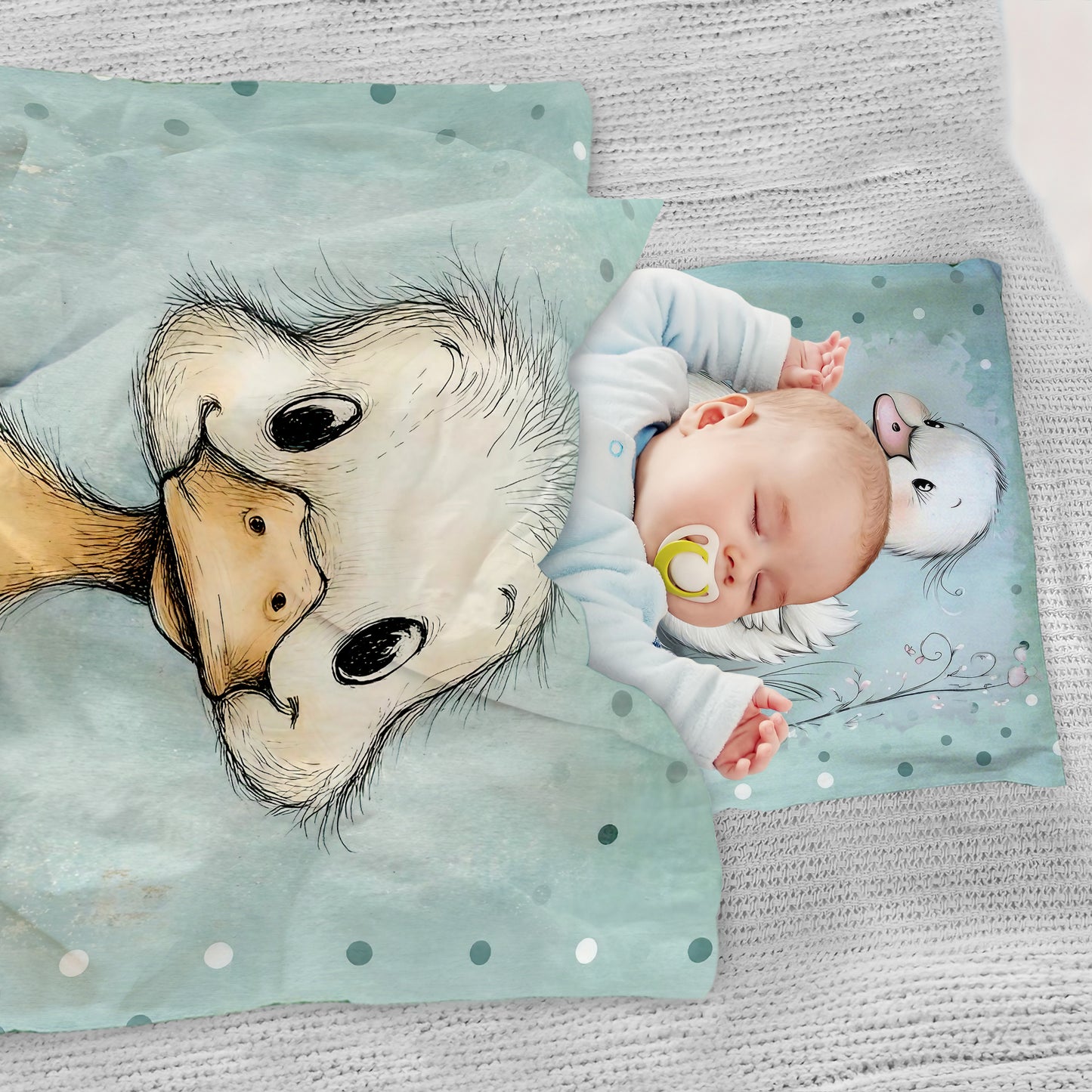 Mint Green Confused Baby Animal Ducklng Cot Set