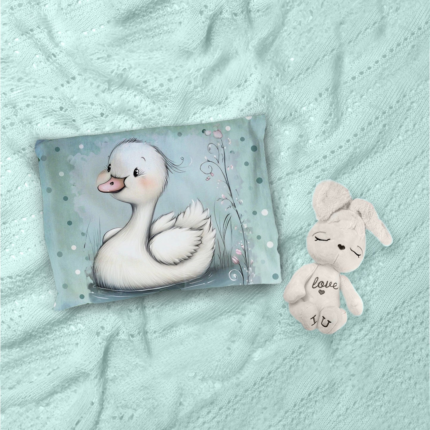Mint Green Confused Baby Animal Ducklng Cot Set