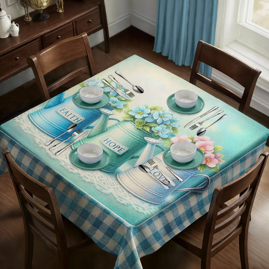 Mint Green Kettles Square Tablecloth