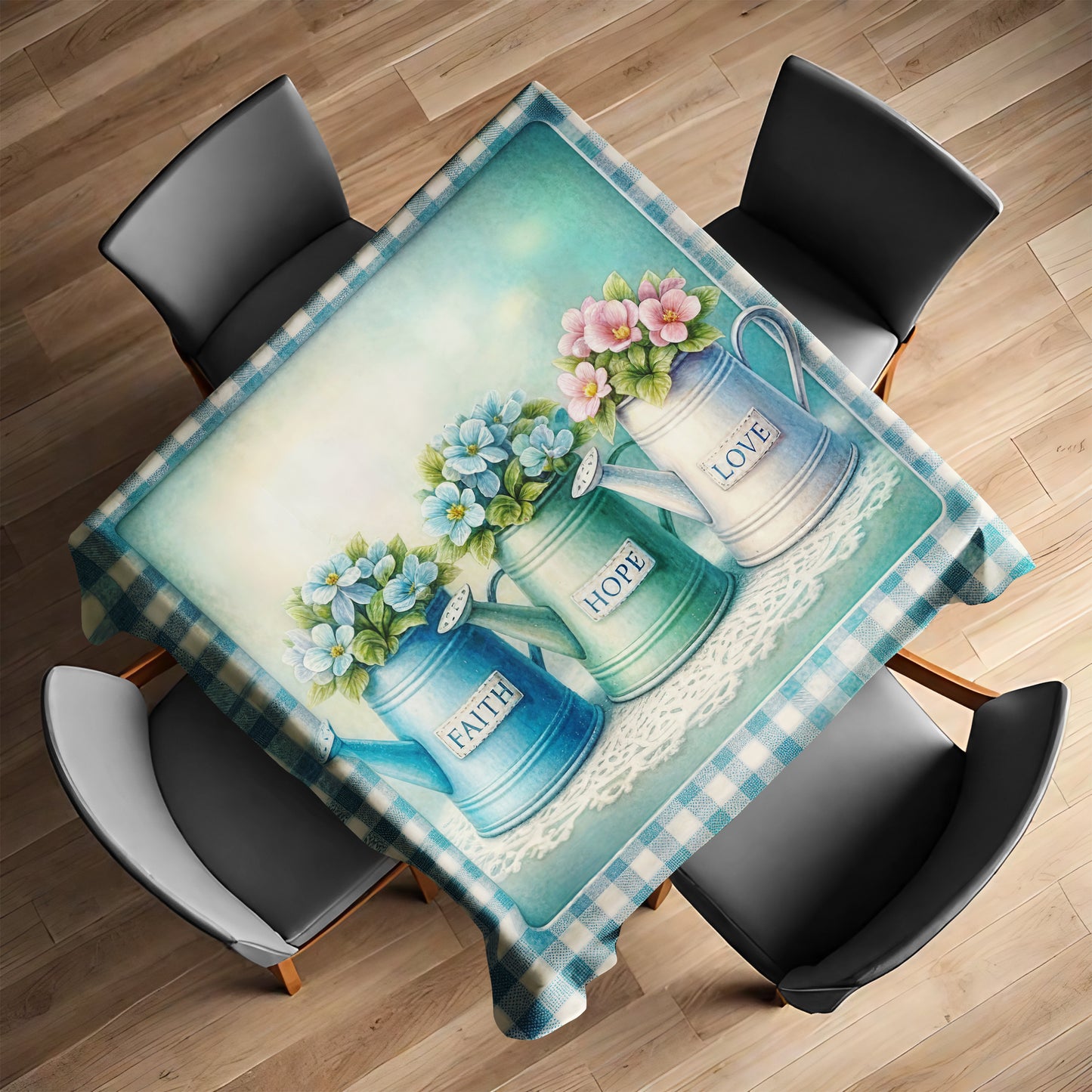 Mint Green Kettles Square Tablecloth