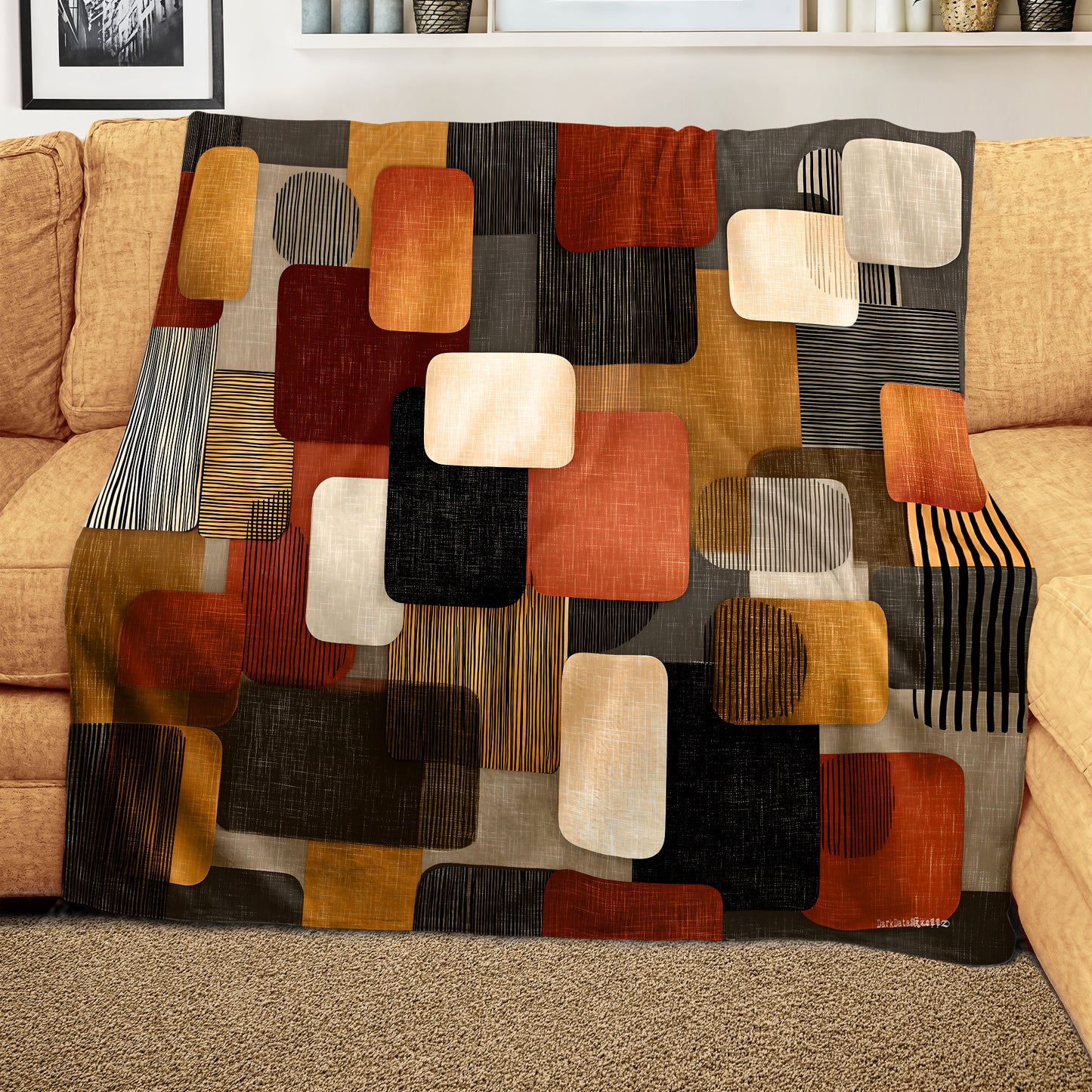 Modern African Block Pattern Light Weight Fleece Blanket by Wikus Schalkwyk