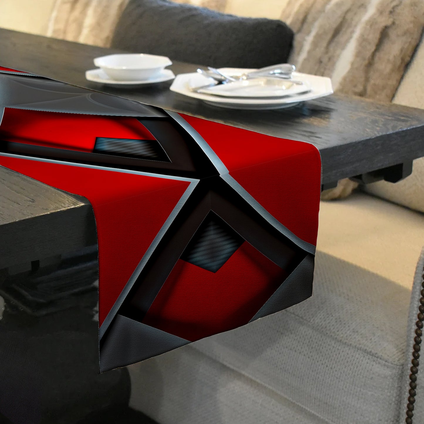 Modern Art in Black and Red Table Runner