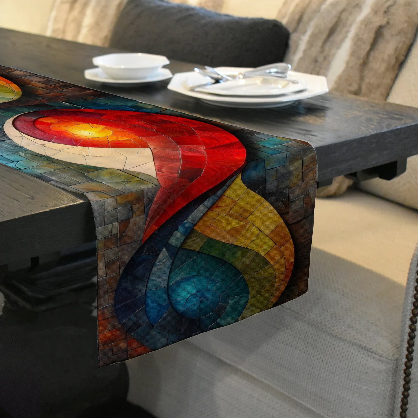 Modern Mosaic  in Rich Colours Table Runner