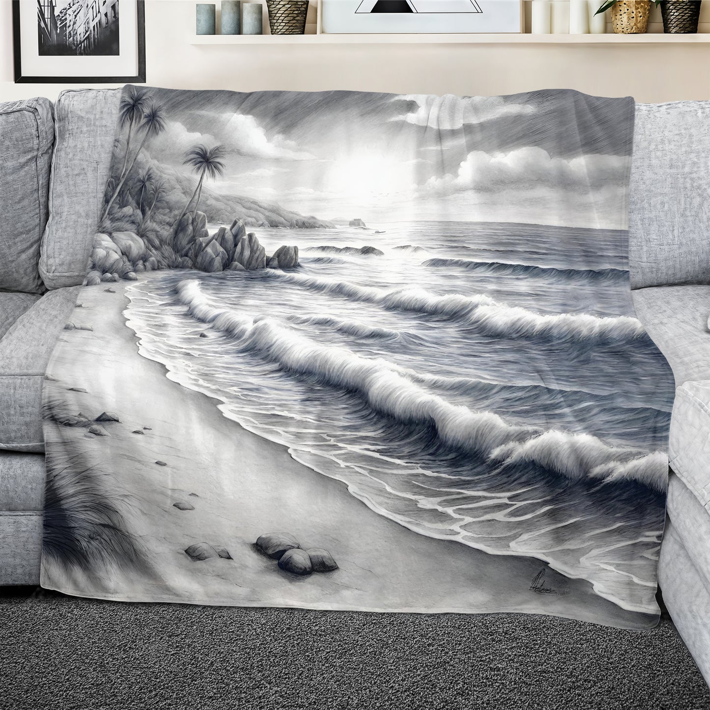 Monochrome Tides Light Weight Fleece Blanket by Nathan Pieterse