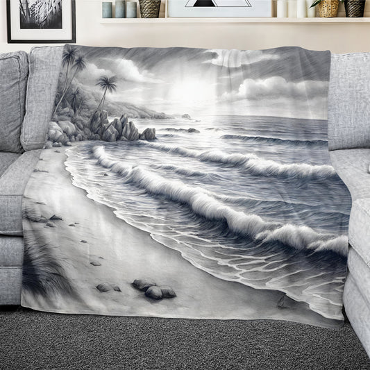 Monochrome Tides Light Weight Fleece Blanket by Nathan Pieterse