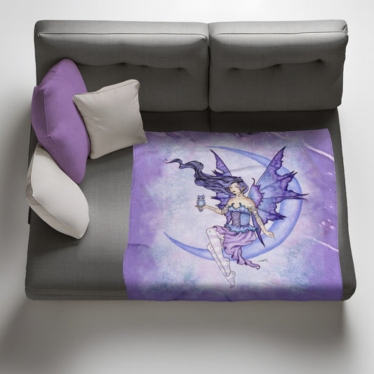 Moon owl Light Weigt Fleece Blanket By Amy Brown