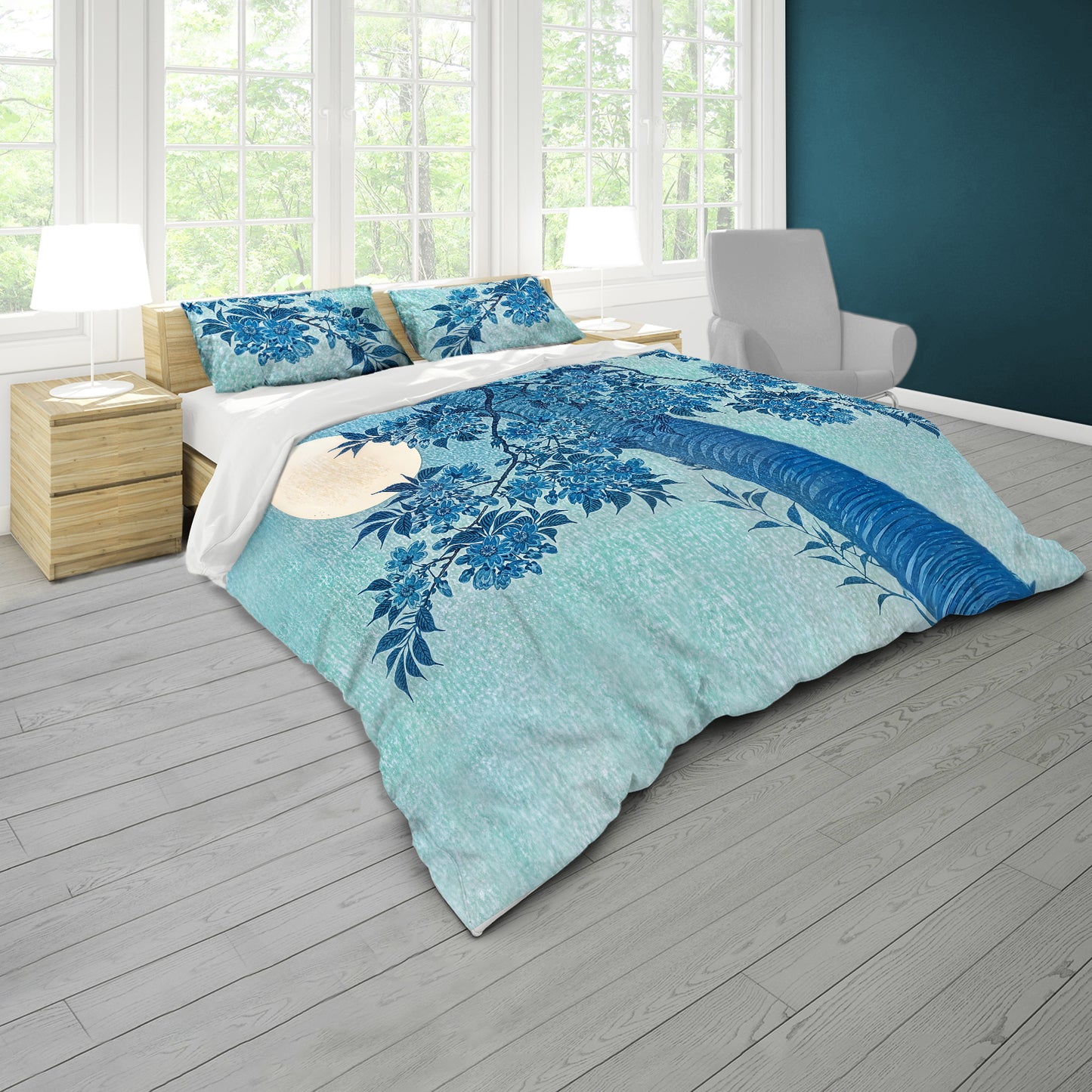 Moonlit Blue Blossom Tree Duvet Cover Set