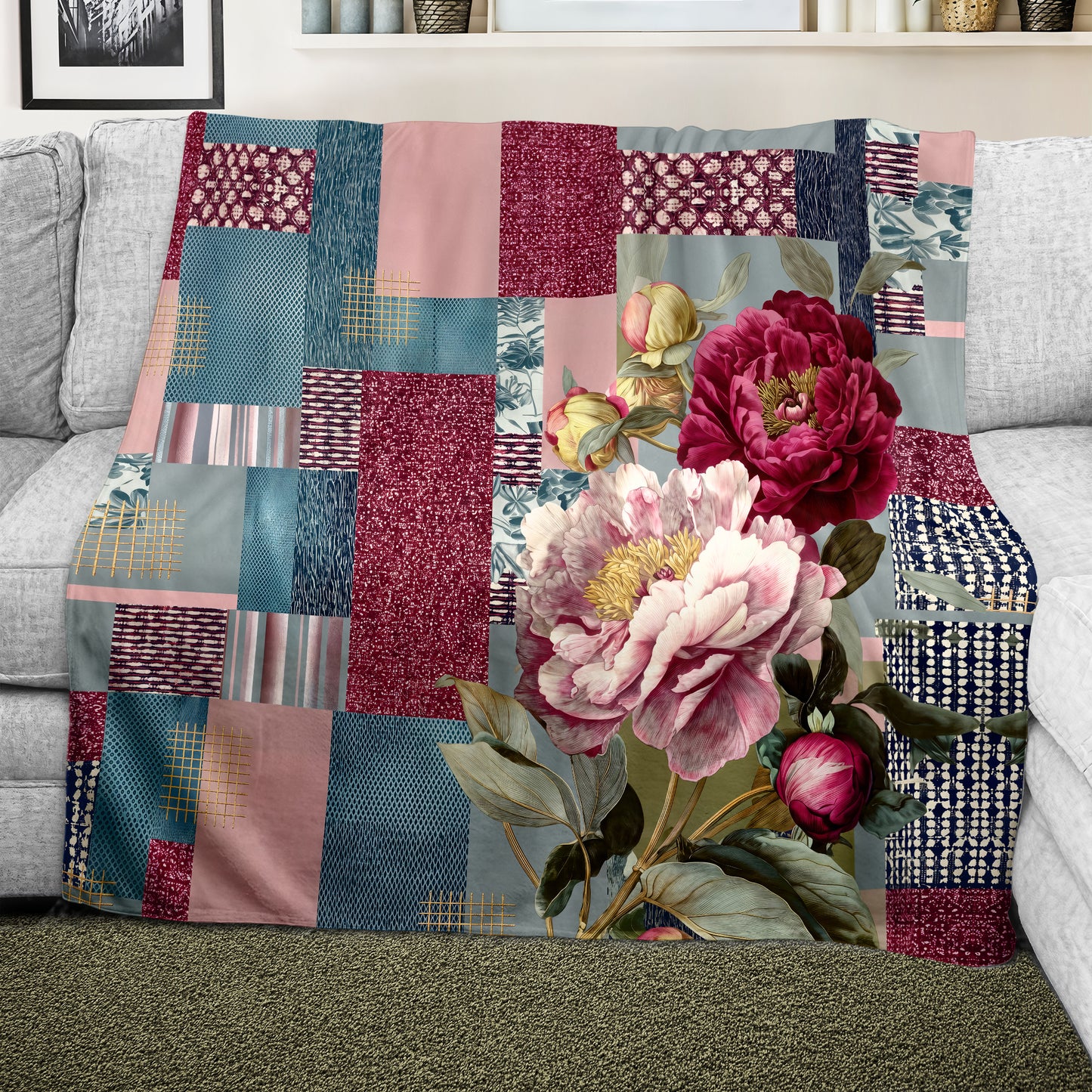 Mosaic Peony Light Weight Fleece