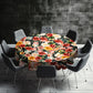 Mustard Flowers Pattern on Black Round Tablecloth by Mark van Vuuren