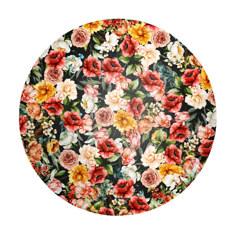 Mustard Flowers Pattern on Black Round Tablecloth by Mark van Vuuren
