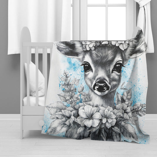 Blue Baby Deer Minky Blanket By Nathan Pieterse