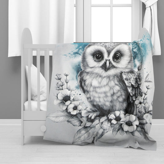 Blue Baby Owl Minky Blanket By Nathan Pieterse