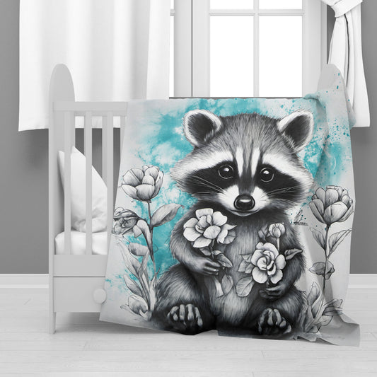 Blue Baby Racoon Minky Blanket By Nathan Pieterse