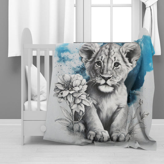Blue Lion Cub Minky Blanket By Nathan Pieterse
