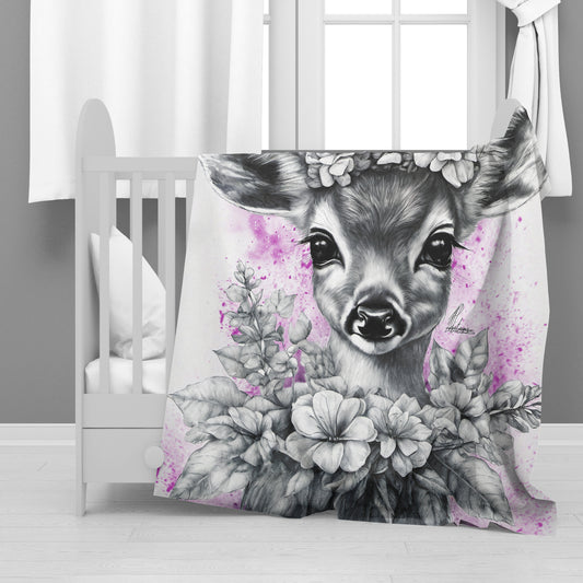 Pink Baby Deer Minky Blanket By Nathan Pieterse