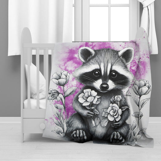 Pink Baby Racoon Minky Blanket By Nathan Pieterse