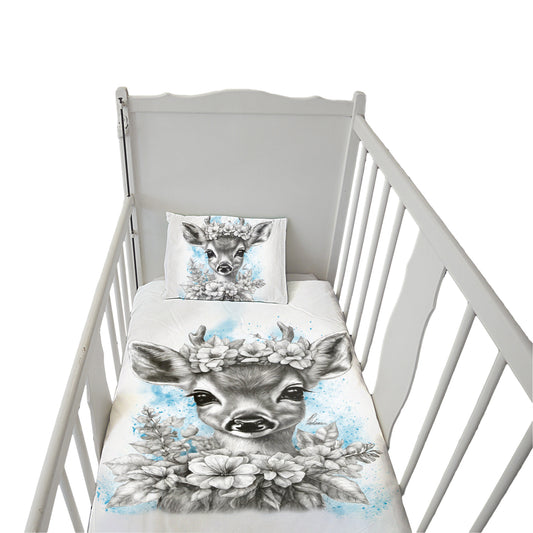 Blue Baby Deer Cot Duvet Set By Nathan Pieterse