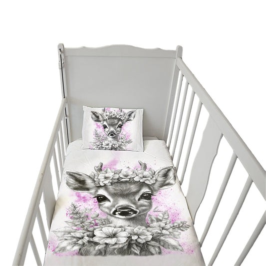 Pink Baby Deer Cot Duvet Set By Nathan Pieterse