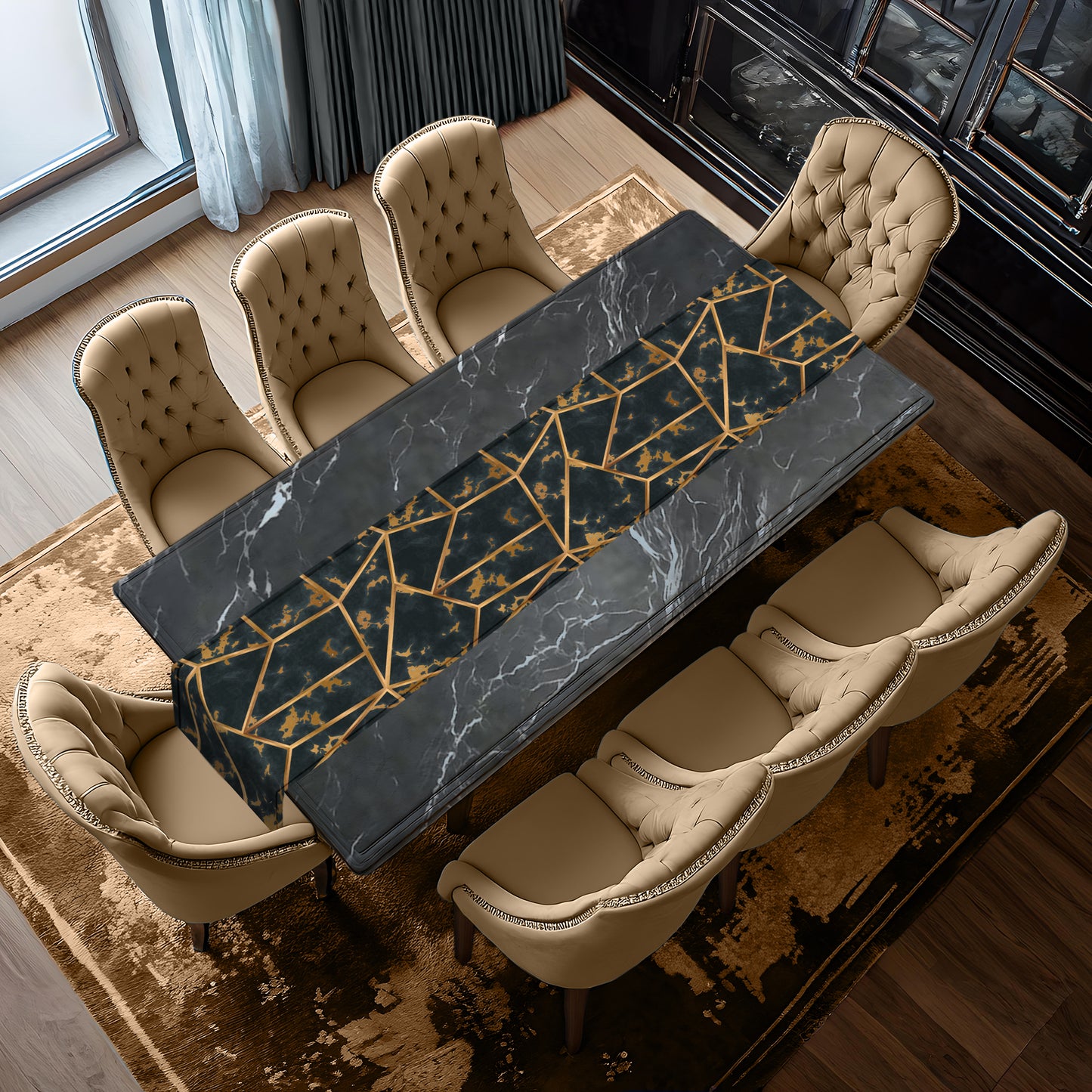 Navy Marble Abstract Table Runner