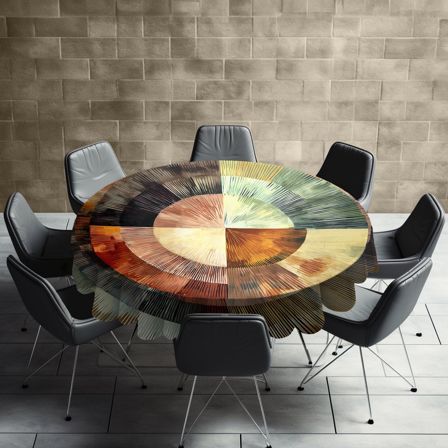 Ndebele Sunburst Round Tablecloth by Wikus Schalkwyk