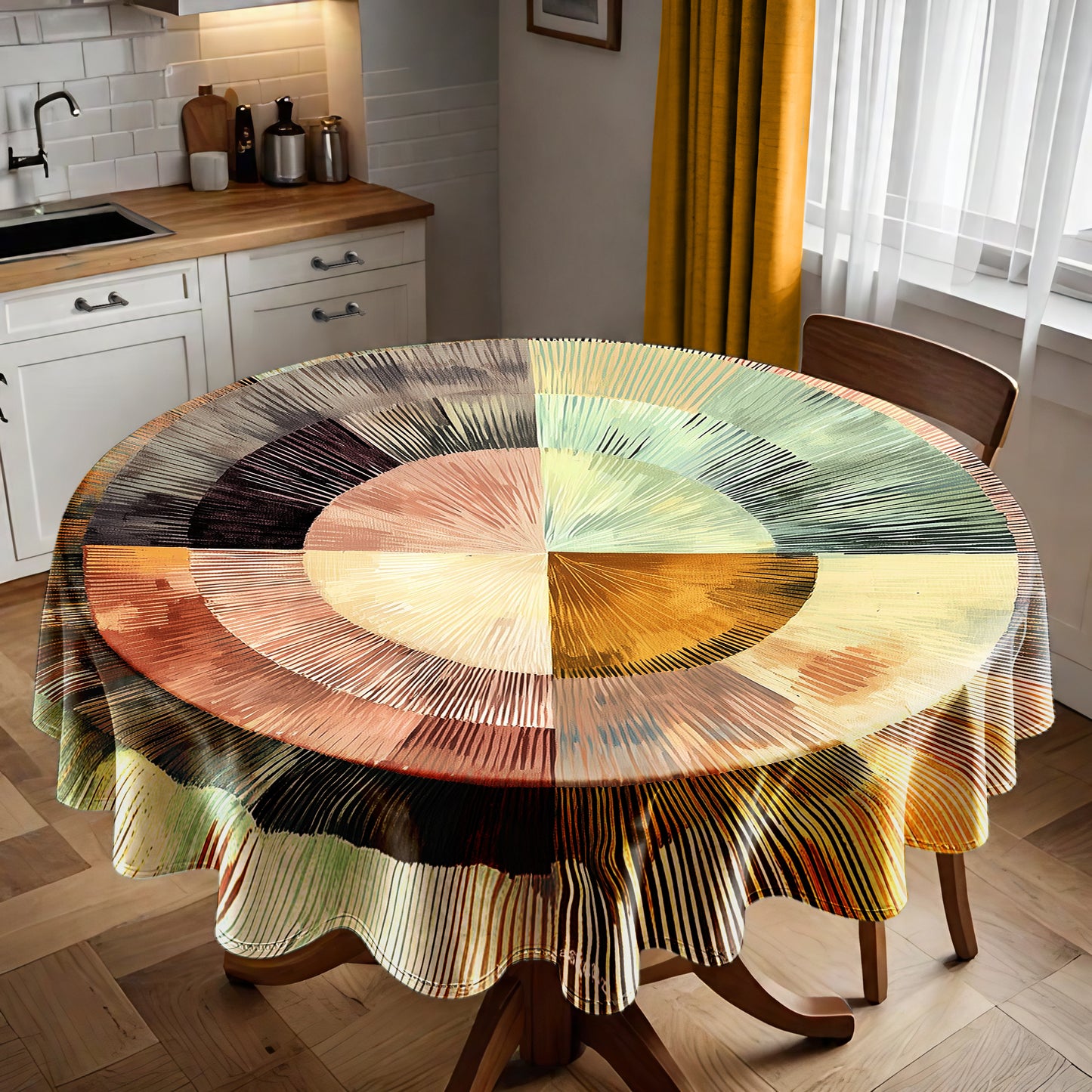Ndebele Sunburst Round Tablecloth by Wikus Schalkwyk