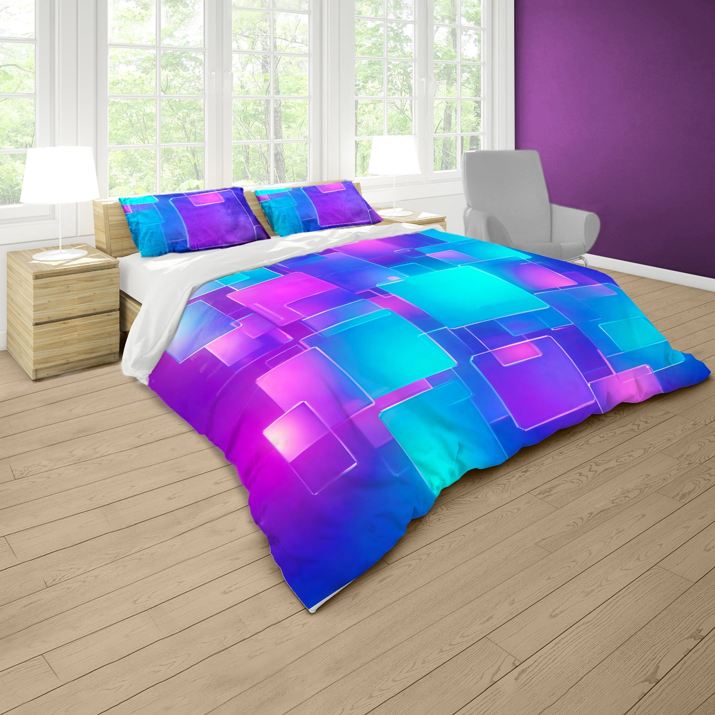 Neon Cubism Duvet Cover Set