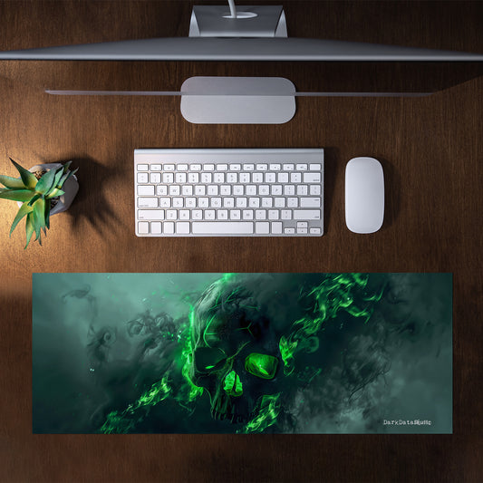 Neon Gamer Skull Flying by Wikus Schalkwyk Large Desk Pad