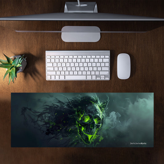 Neon Gamer Skull Smoke by Wikus Schalkwyk Large Desk Pad
