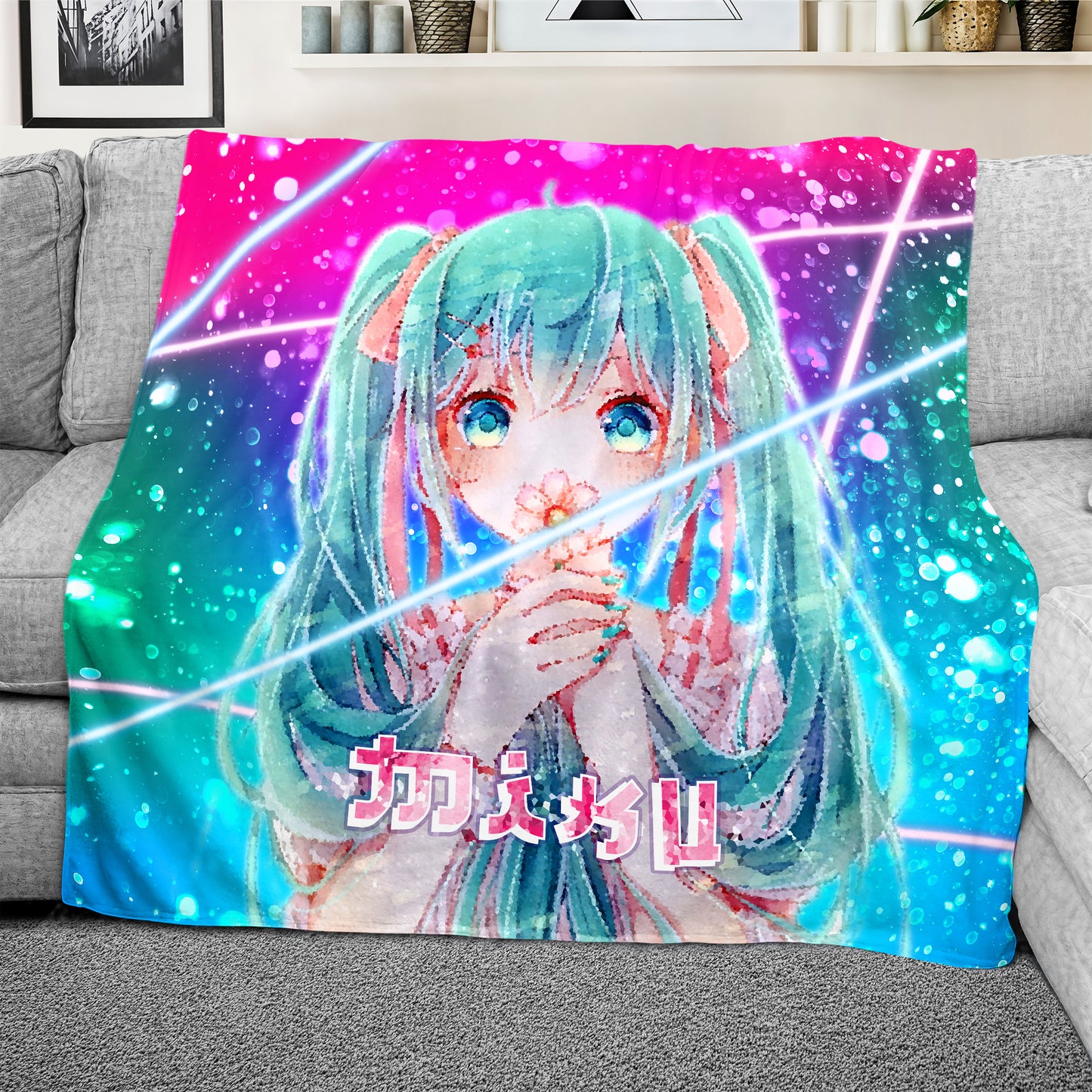 Neon Miku Light Weight Fleece Blanket
