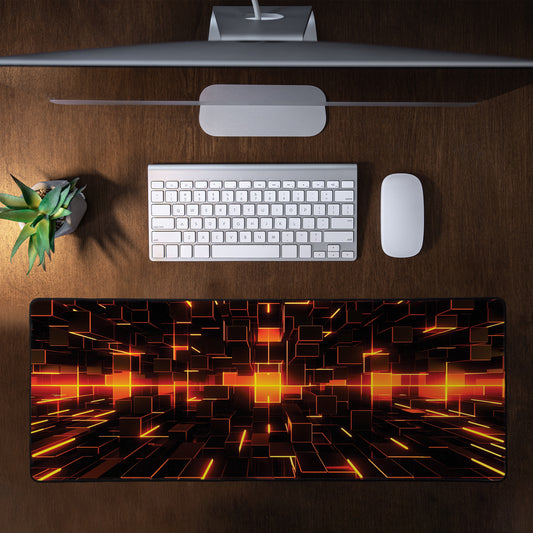 Neon Orange Grid Large Desk Pad