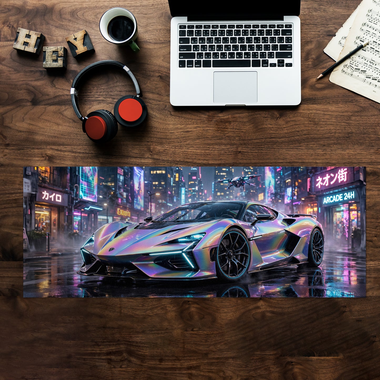 Neon Super Car Desk Pad