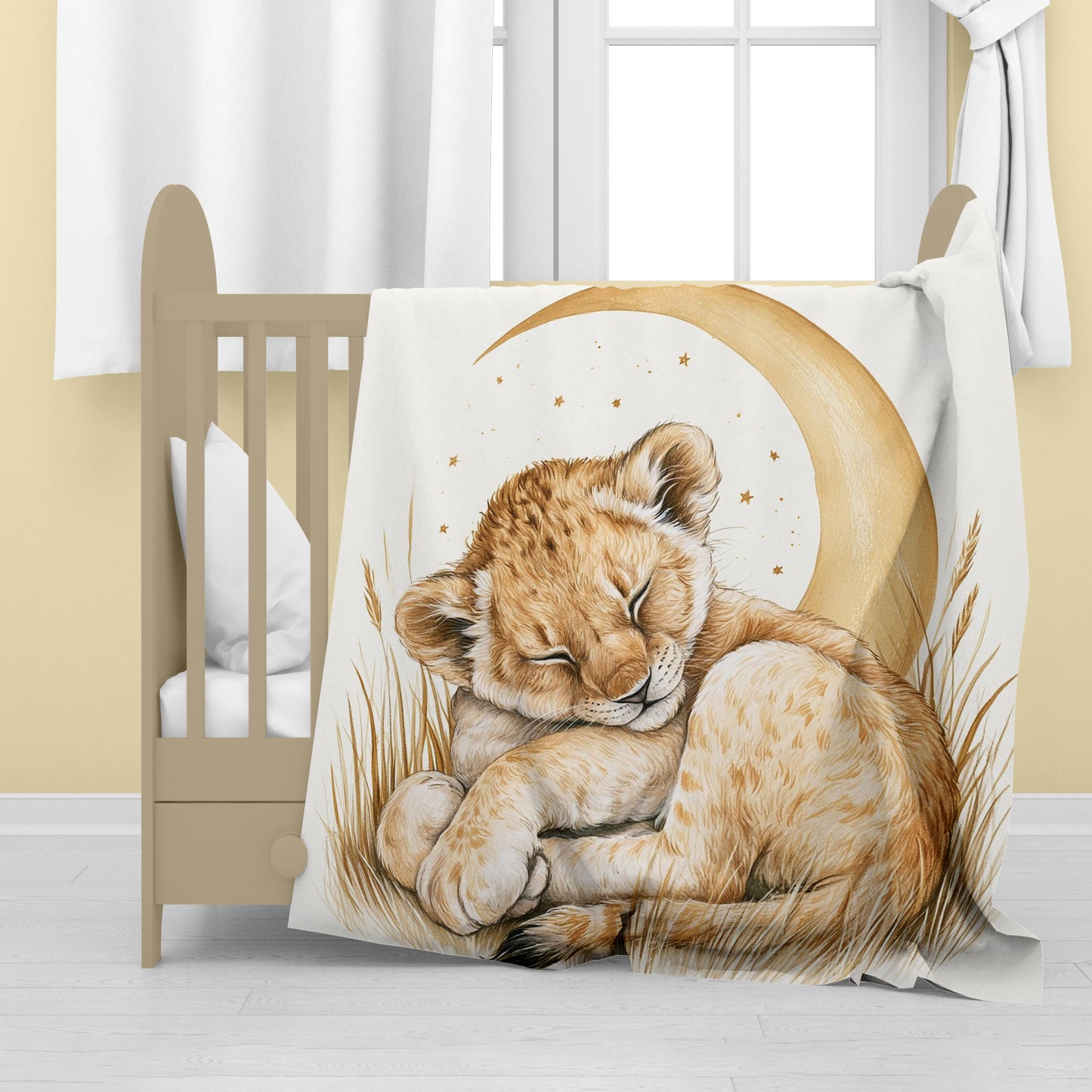 Nursery Sleepy Lion by Baby Fleece Blanket by Wikus Schalkwyk