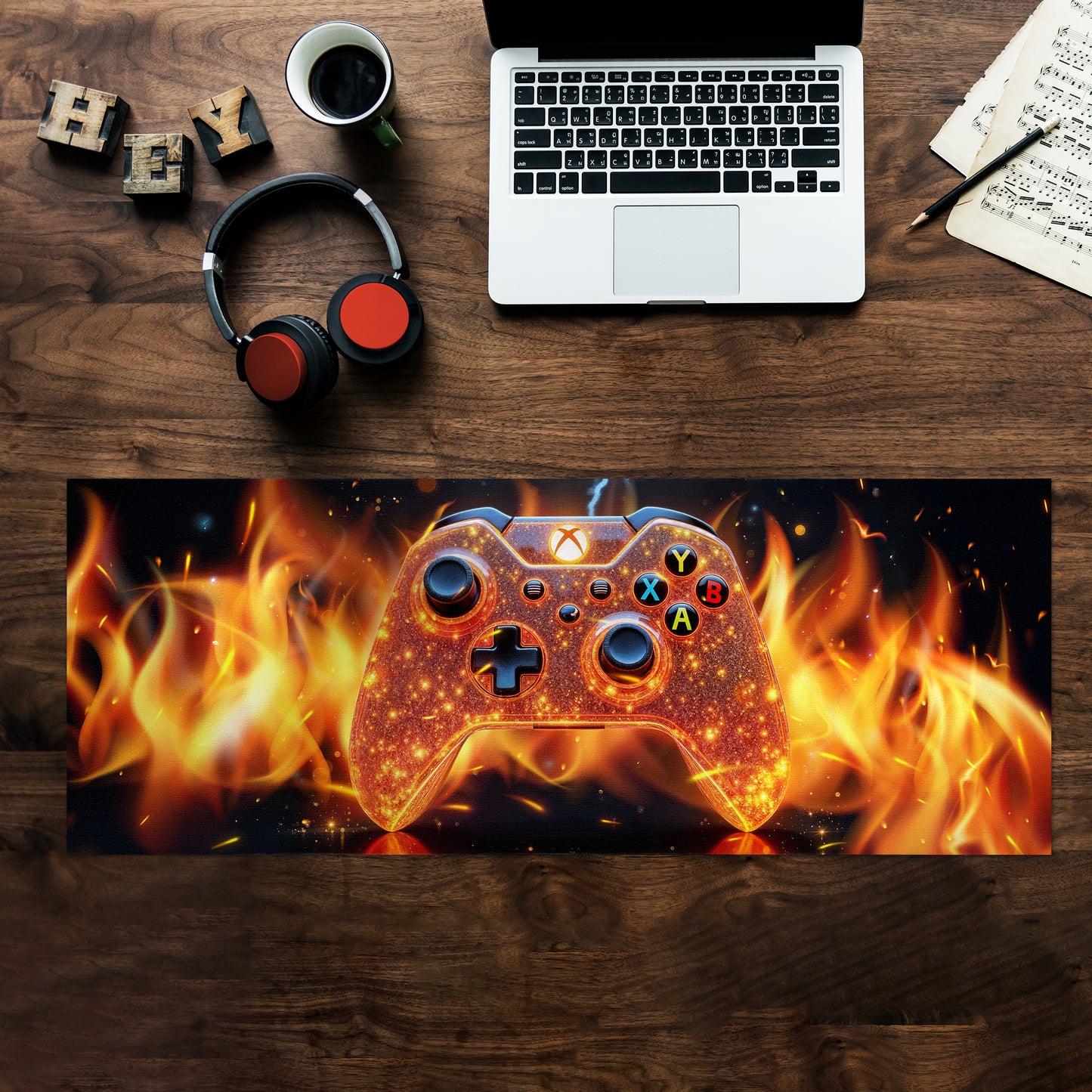 Oarnge Xbox Controller Flames Desk Pad