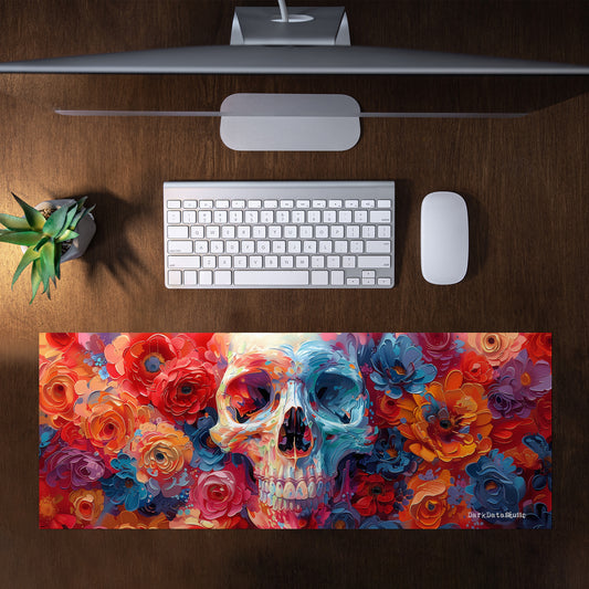 Oil Painted Floral Skull by Wikus Schalkwyk Large Desk Pad